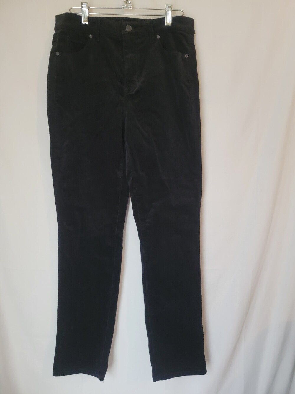 Women's Black Corduroy Pants Straight Leg Mid Rise Casual Fall Winter